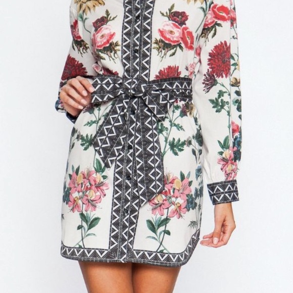 Flower Print Shirt Dress w/ Belt  “Flower Child” - Picture 6 of 8